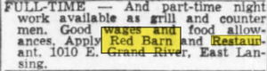 Red Barn Restaurant - Dec 1965 Help Wanted For Lansing (newer photo)